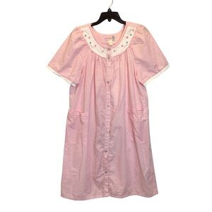 Moon Dance Pink Seersucker House Dress Nightgown M Vintage Style